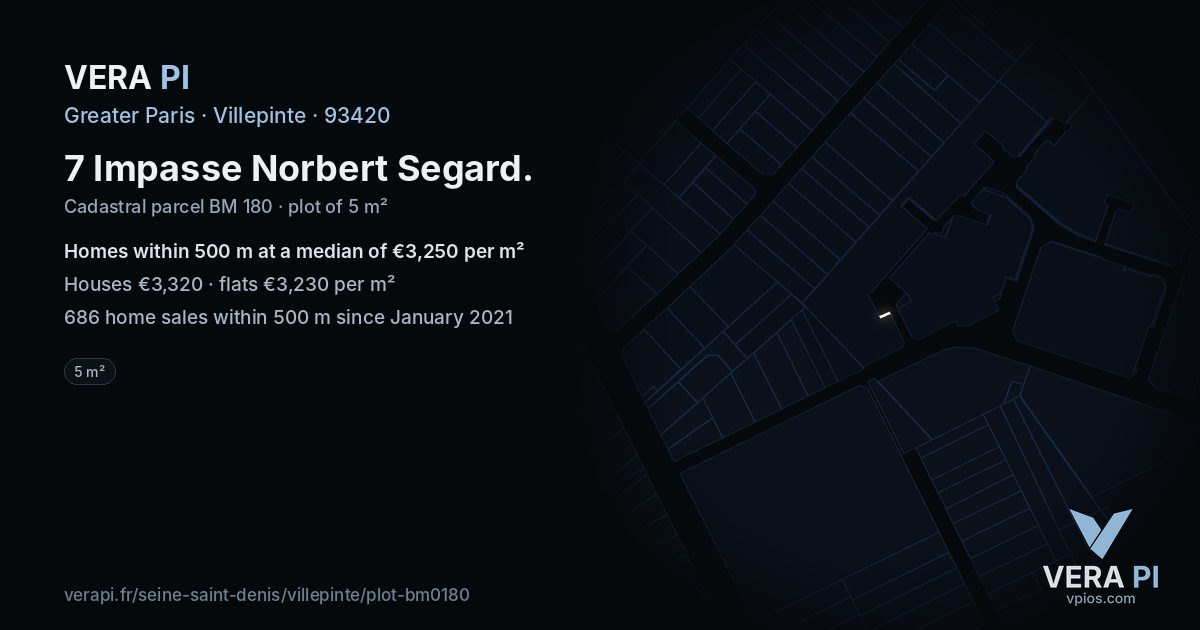 7 Impasse Norbert Segard, Villepinte at night – the plot lit, the parcels around coloured by the prices near them