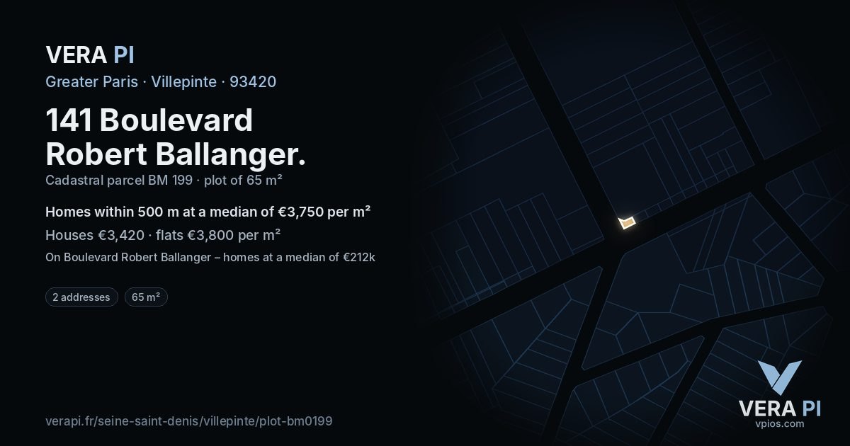 141 Boulevard Robert Ballanger, Villepinte at night – the plot lit, the parcels around coloured by the prices near them