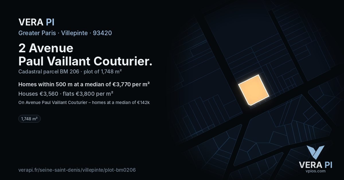 2 Avenue Paul Vaillant Couturier, Villepinte at night – the plot lit, the parcels around coloured by the prices near them
