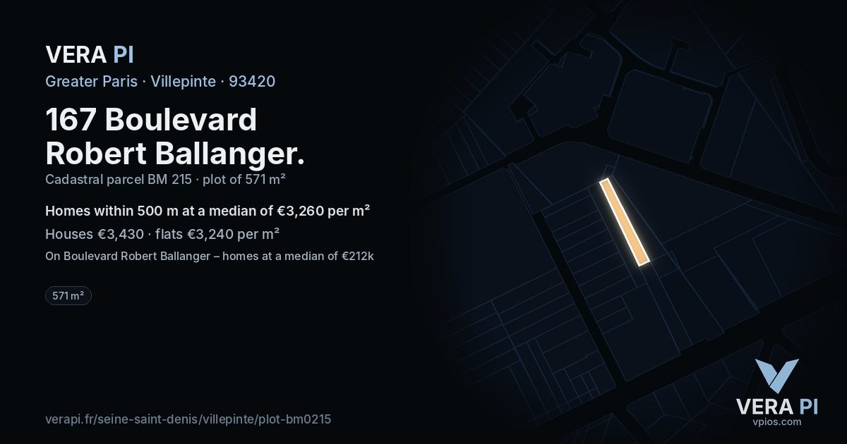 167 Boulevard Robert Ballanger, Villepinte at night – the plot lit, the parcels around coloured by the prices near them