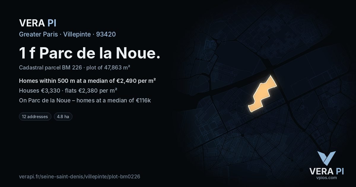 1 f Parc de la Noue, Villepinte at night – the plot lit, the parcels around coloured by the prices near them