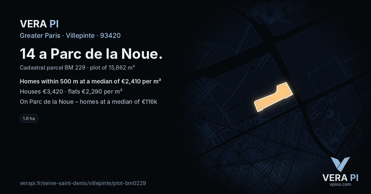 14 a Parc de la Noue, Villepinte at night – the plot lit, the parcels around coloured by the prices near them
