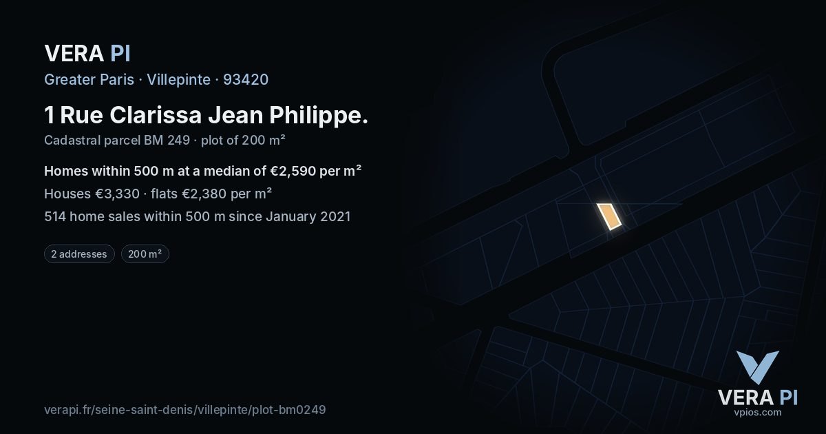 1 Rue Clarissa Jean Philippe, Villepinte at night – the plot lit, the parcels around coloured by the prices near them