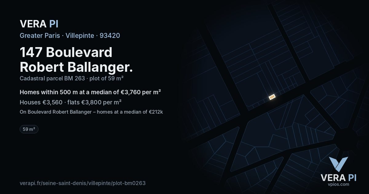 147 Boulevard Robert Ballanger, Villepinte at night – the plot lit, the parcels around coloured by the prices near them