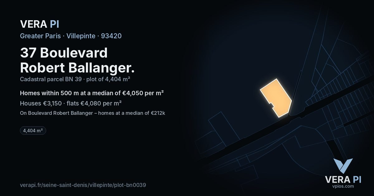 37 Boulevard Robert Ballanger, Villepinte at night – the plot lit, the parcels around coloured by the prices near them
