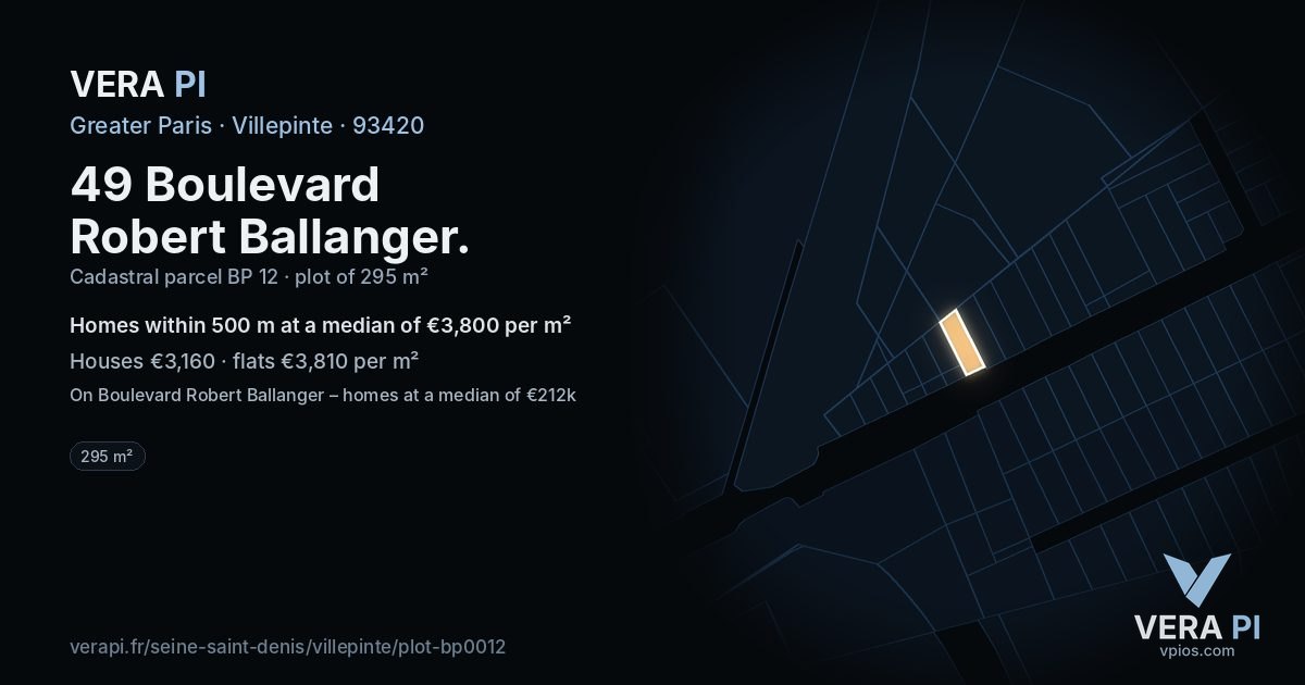 49 Boulevard Robert Ballanger, Villepinte at night – the plot lit, the parcels around coloured by the prices near them