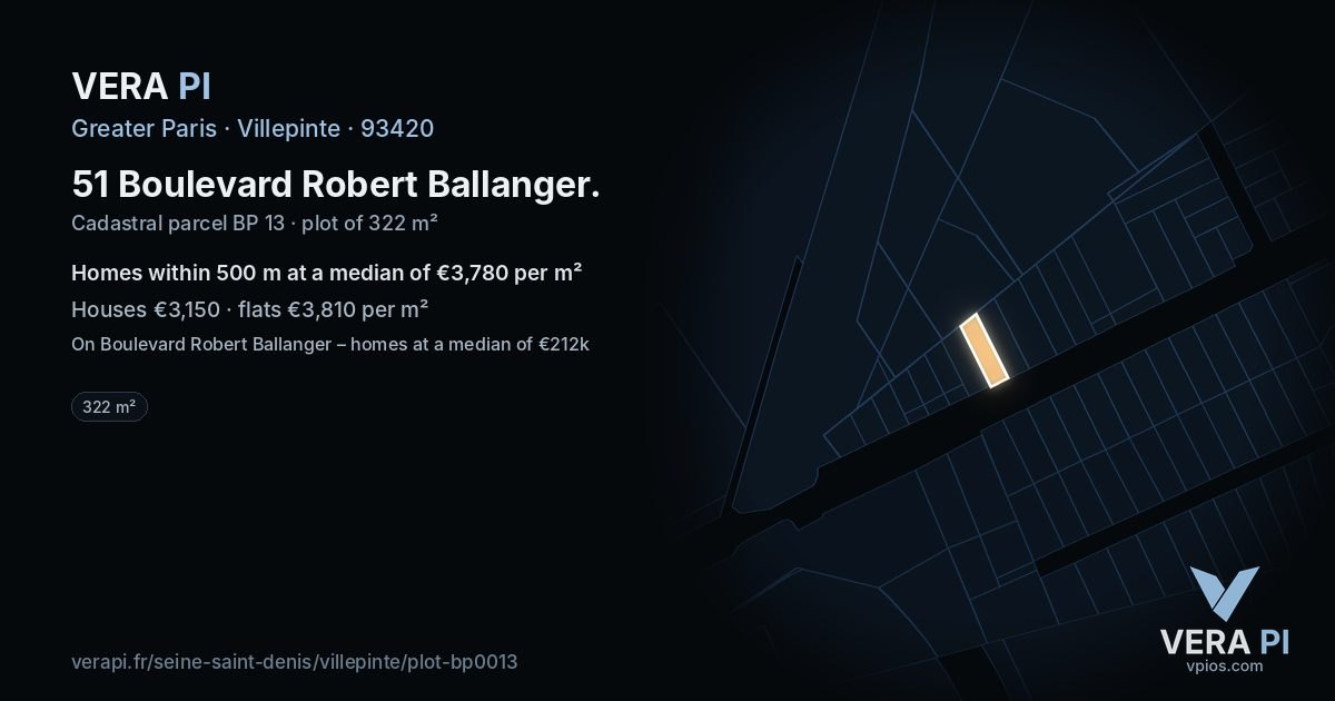 51 Boulevard Robert Ballanger, Villepinte at night – the plot lit, the parcels around coloured by the prices near them