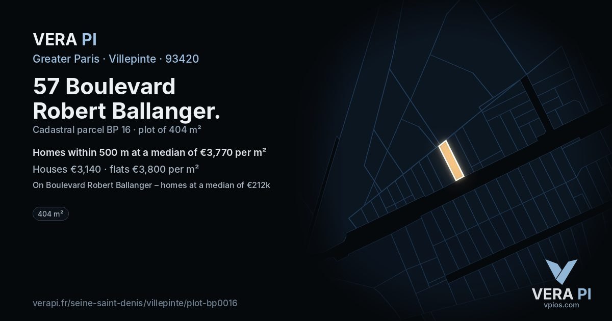 57 Boulevard Robert Ballanger, Villepinte at night – the plot lit, the parcels around coloured by the prices near them