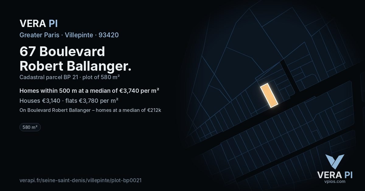 67 Boulevard Robert Ballanger, Villepinte at night – the plot lit, the parcels around coloured by the prices near them