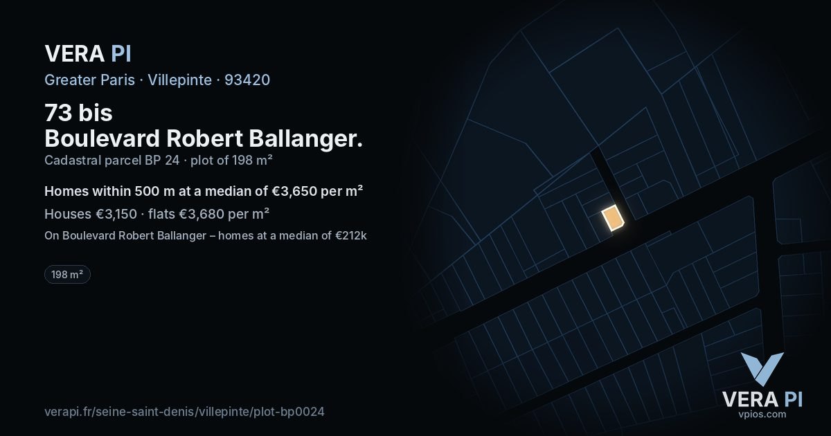 73 bis Boulevard Robert Ballanger, Villepinte at night – the plot lit, the parcels around coloured by the prices near them