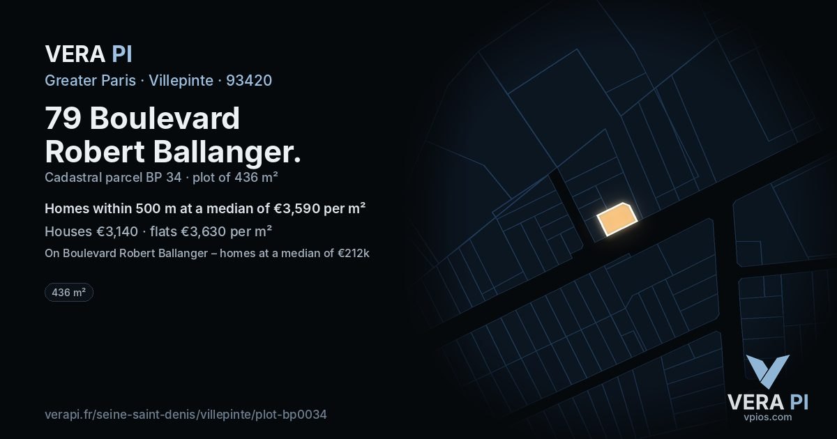 79 Boulevard Robert Ballanger, Villepinte at night – the plot lit, the parcels around coloured by the prices near them