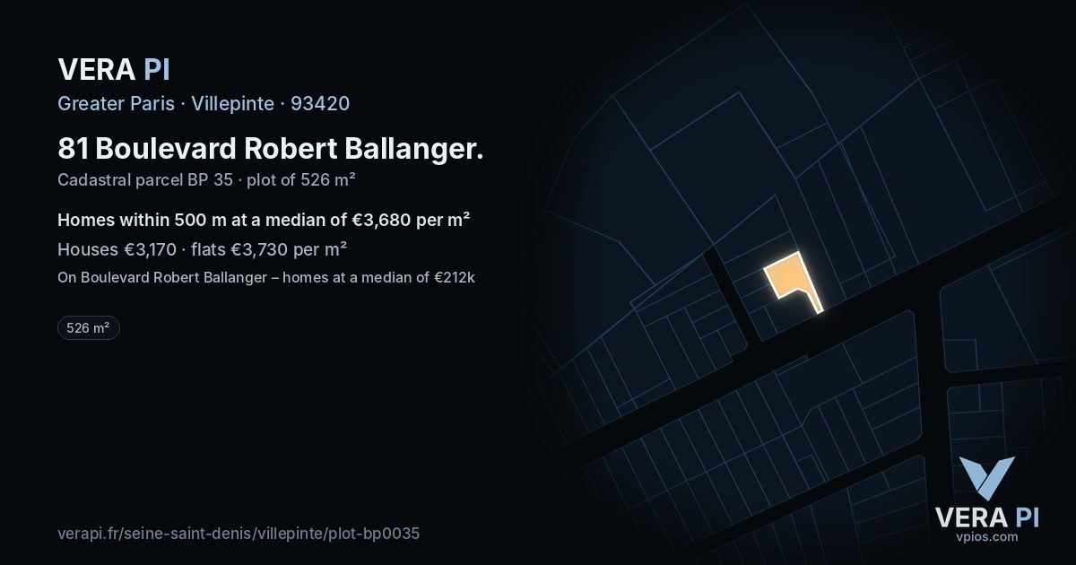 81 Boulevard Robert Ballanger, Villepinte at night – the plot lit, the parcels around coloured by the prices near them