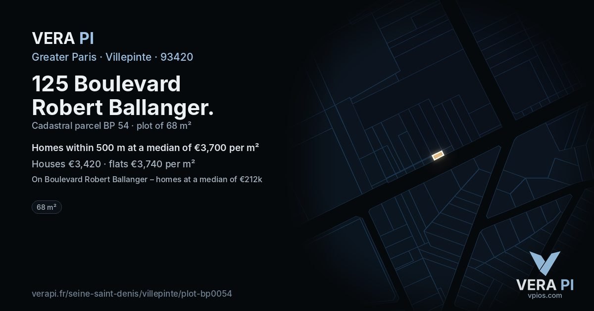 125 Boulevard Robert Ballanger, Villepinte at night – the plot lit, the parcels around coloured by the prices near them