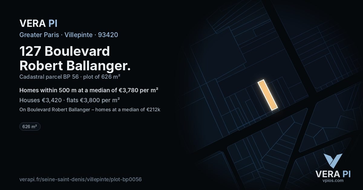 127 Boulevard Robert Ballanger, Villepinte at night – the plot lit, the parcels around coloured by the prices near them