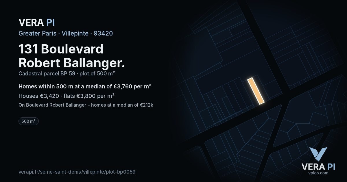 131 Boulevard Robert Ballanger, Villepinte at night – the plot lit, the parcels around coloured by the prices near them