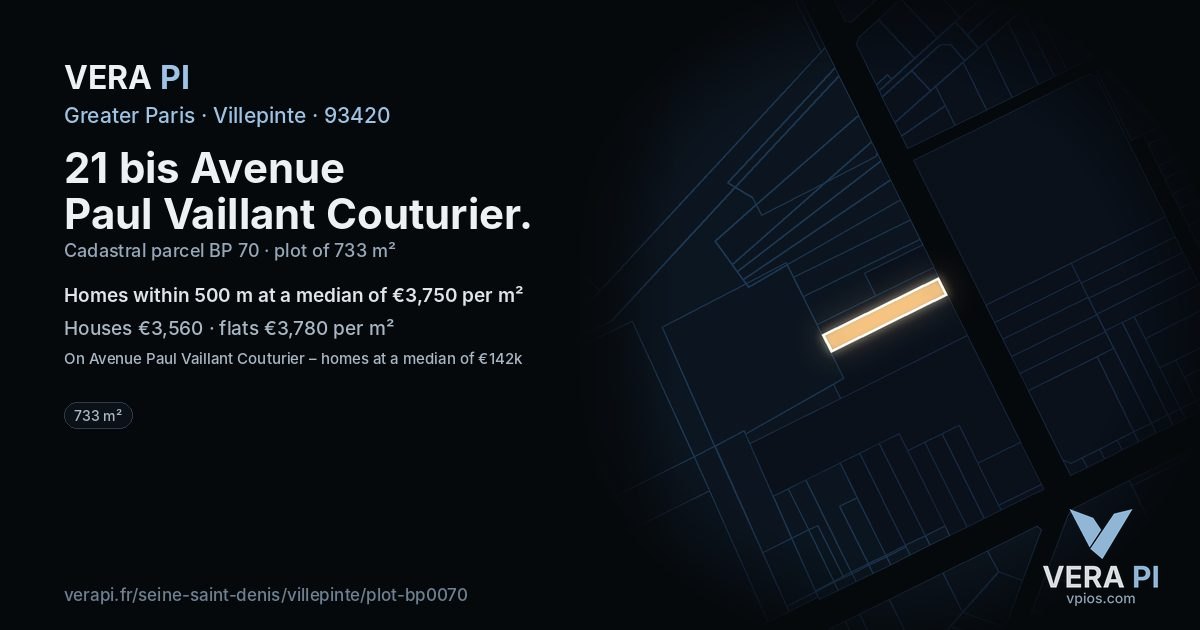 21 bis Avenue Paul Vaillant Couturier, Villepinte at night – the plot lit, the parcels around coloured by the prices near them