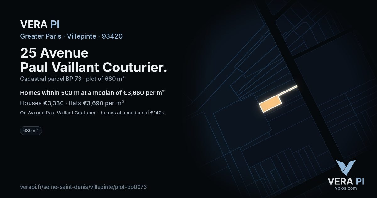 25 Avenue Paul Vaillant Couturier, Villepinte at night – the plot lit, the parcels around coloured by the prices near them