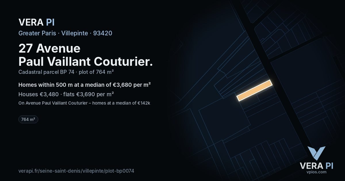 27 Avenue Paul Vaillant Couturier, Villepinte at night – the plot lit, the parcels around coloured by the prices near them