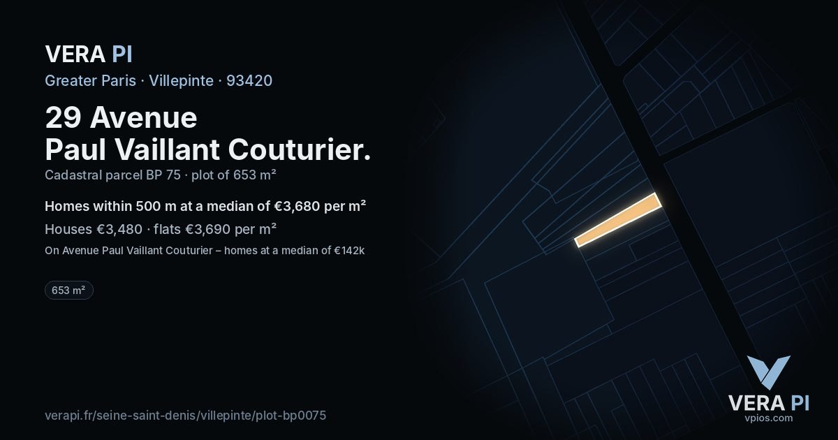29 Avenue Paul Vaillant Couturier, Villepinte at night – the plot lit, the parcels around coloured by the prices near them