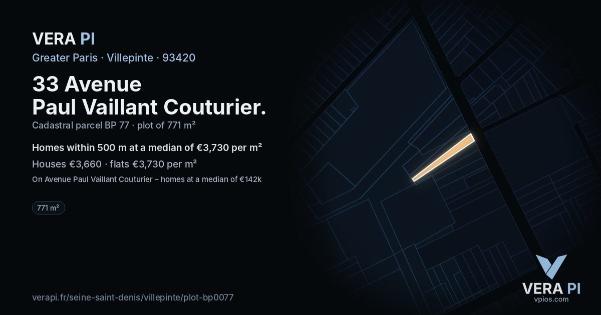 33 Avenue Paul Vaillant Couturier, Villepinte at night – the plot lit, the parcels around coloured by the prices near them