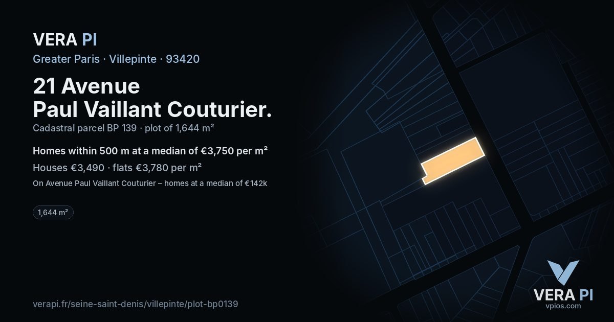 21 Avenue Paul Vaillant Couturier, Villepinte at night – the plot lit, the parcels around coloured by the prices near them