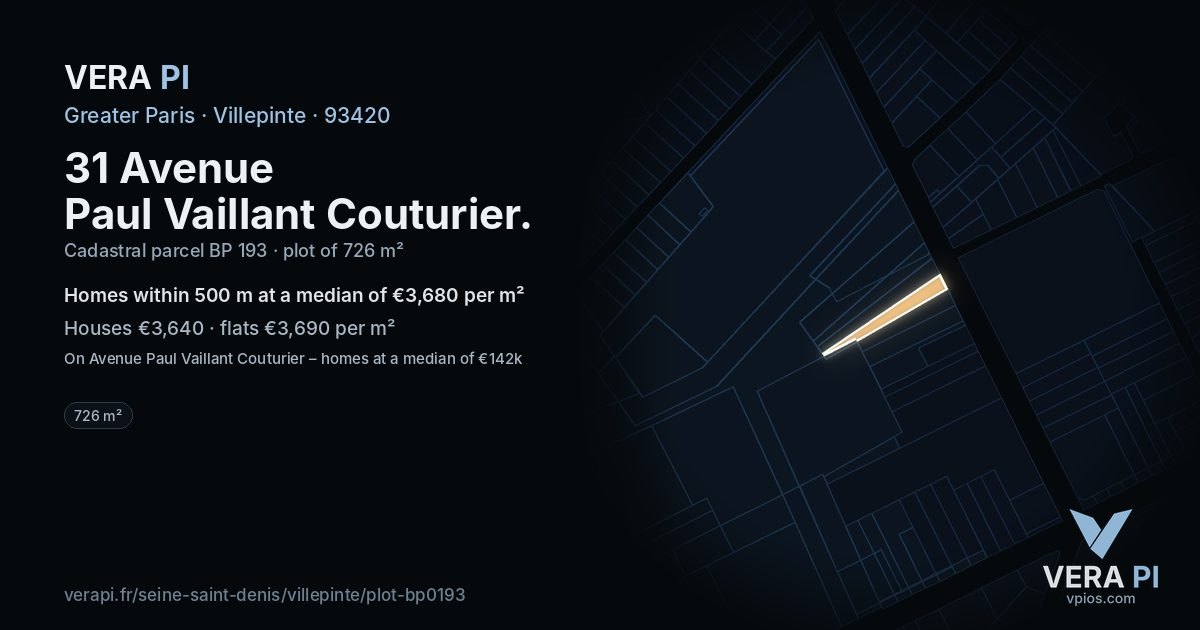 31 Avenue Paul Vaillant Couturier, Villepinte at night – the plot lit, the parcels around coloured by the prices near them