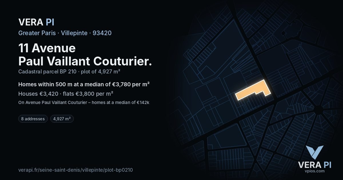 11 Avenue Paul Vaillant Couturier, Villepinte at night – the plot lit, the parcels around coloured by the prices near them