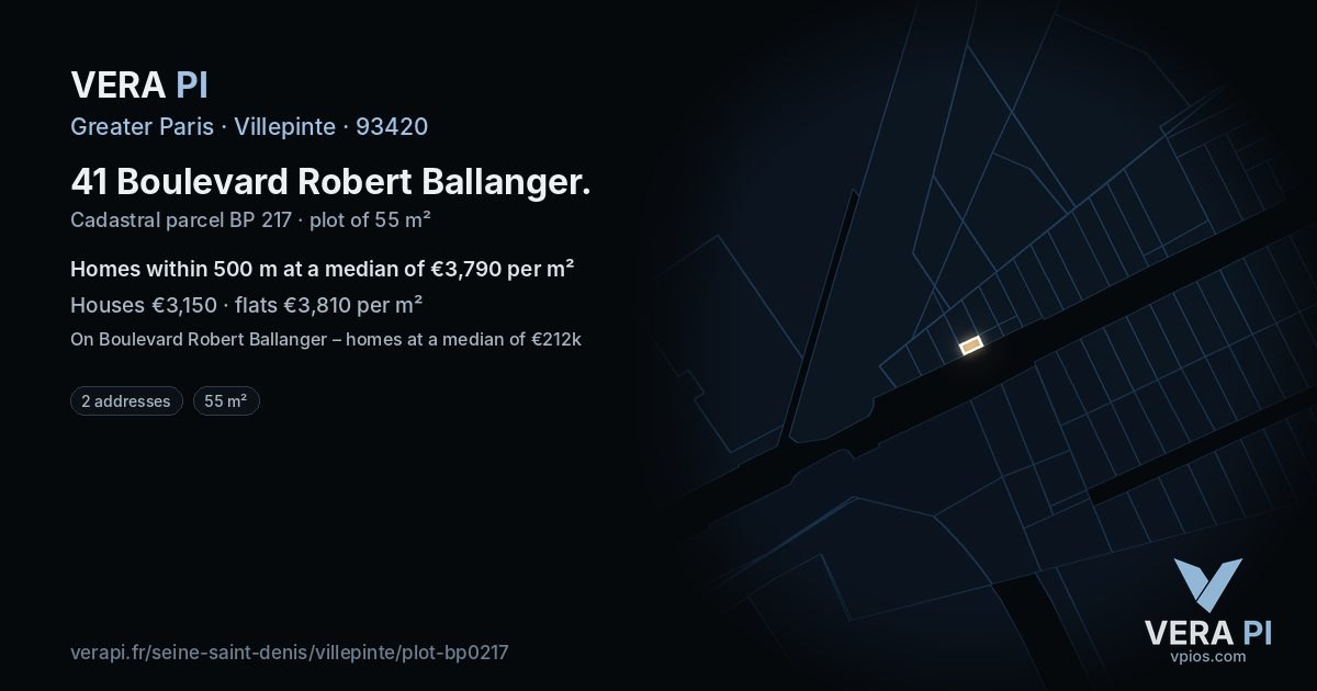 41 Boulevard Robert Ballanger, Villepinte at night – the plot lit, the parcels around coloured by the prices near them