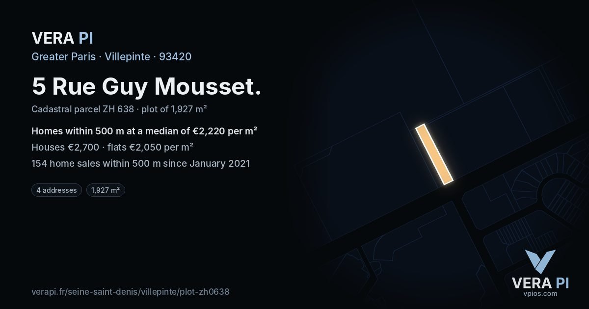 5 Rue Guy Mousset, Villepinte at night – the plot lit, the parcels around coloured by the prices near them