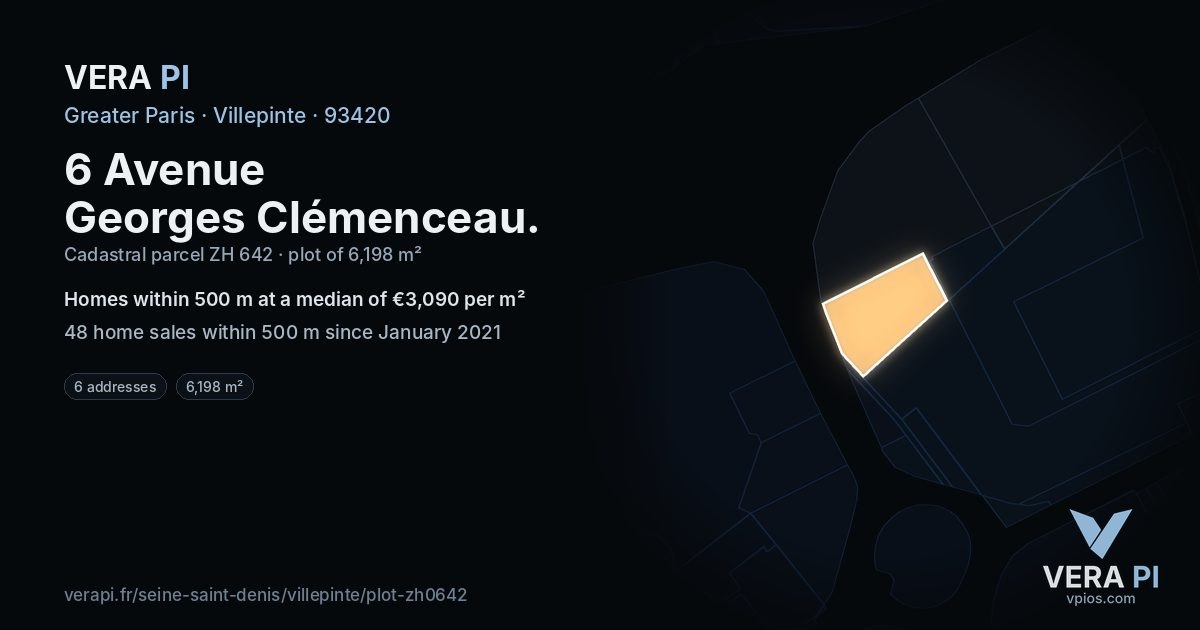 6 Avenue Georges Clémenceau, Villepinte at night – the plot lit, the parcels around coloured by the prices near them
