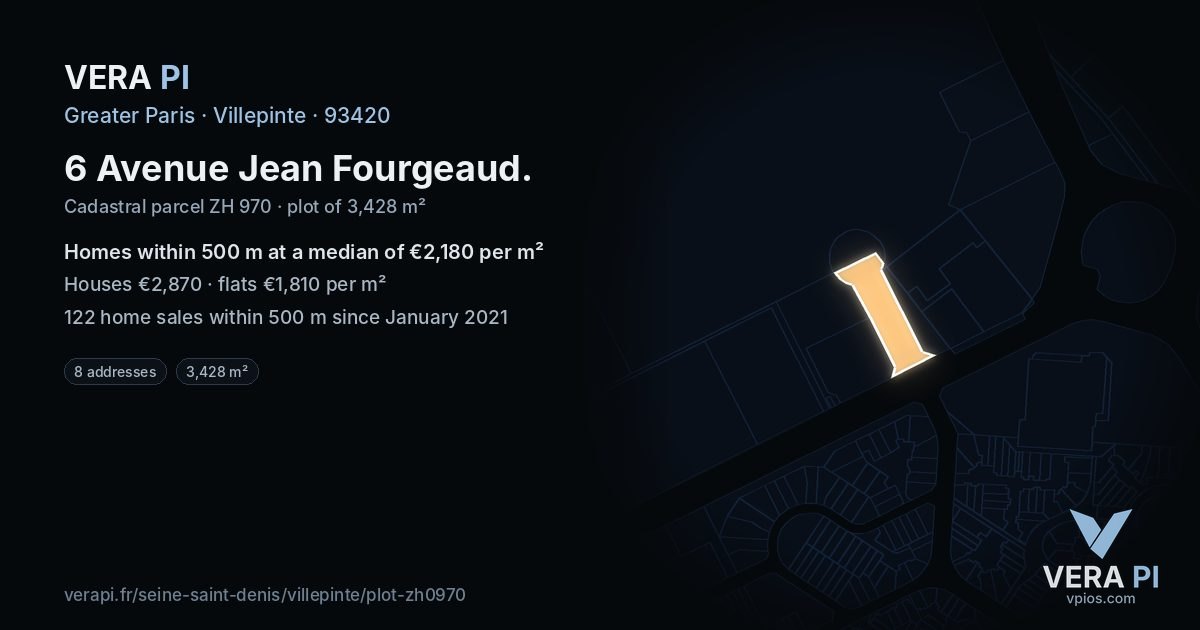 6 Avenue Jean Fourgeaud, Villepinte at night – the plot lit, the parcels around coloured by the prices near them