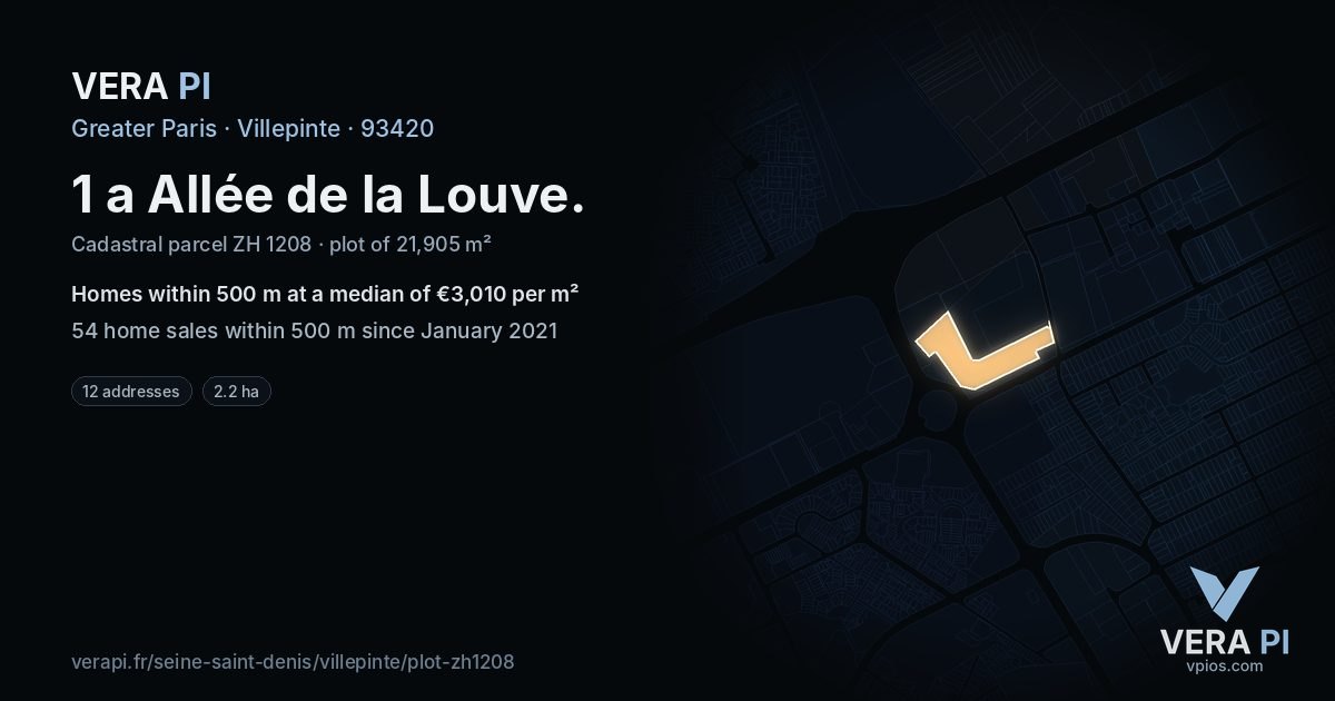 1 a Allée de la Louve, Villepinte at night – the plot lit, the parcels around coloured by the prices near them