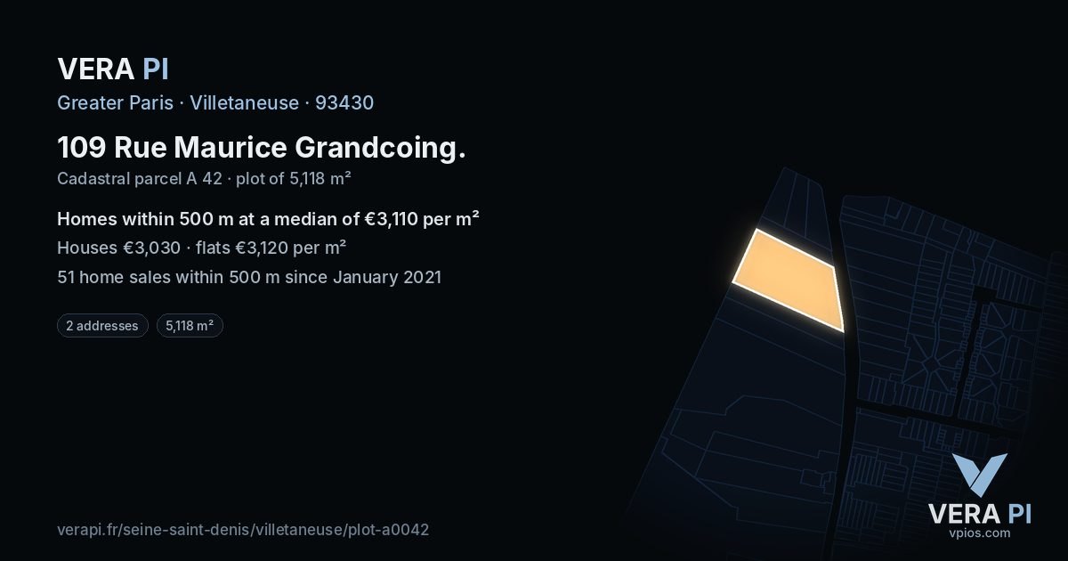 109 Rue Maurice Grandcoing, Villetaneuse at night – the plot lit, the parcels around coloured by the prices near them