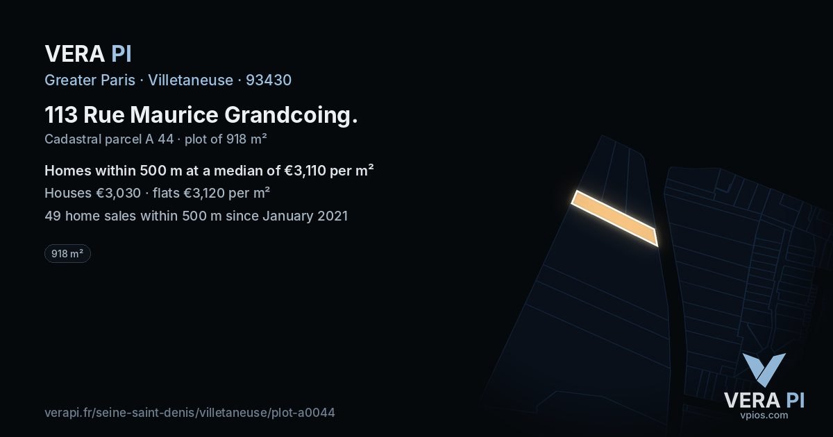 113 Rue Maurice Grandcoing, Villetaneuse at night – the plot lit, the parcels around coloured by the prices near them