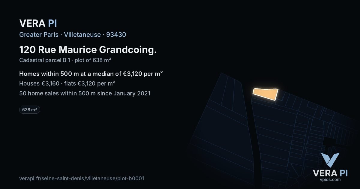 120 Rue Maurice Grandcoing, Villetaneuse at night – the plot lit, the parcels around coloured by the prices near them