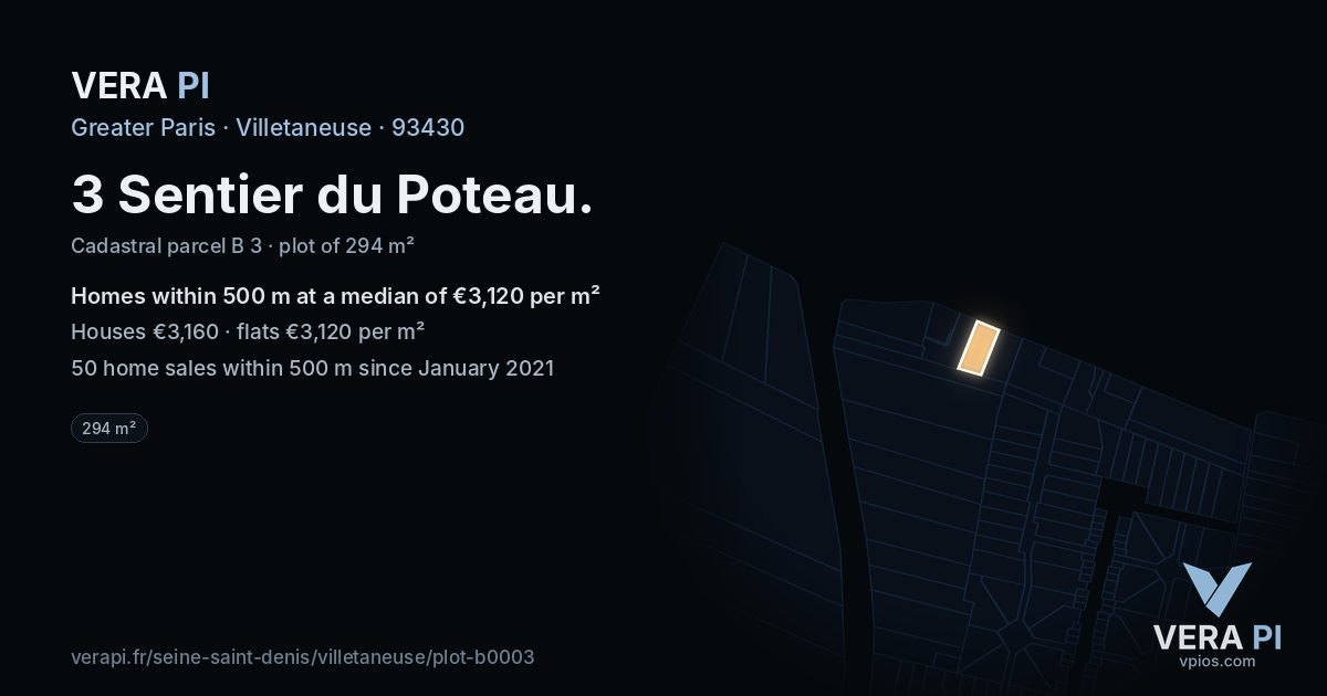 3 Sentier du Poteau, Villetaneuse at night – the plot lit, the parcels around coloured by the prices near them