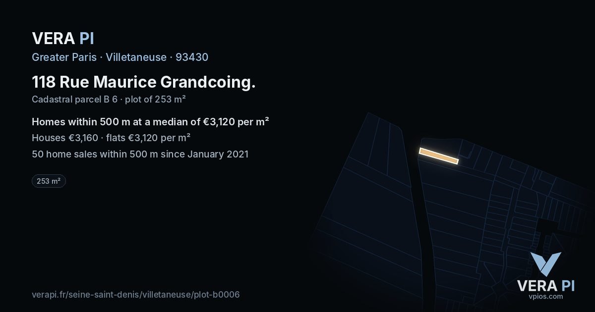 118 Rue Maurice Grandcoing, Villetaneuse at night – the plot lit, the parcels around coloured by the prices near them