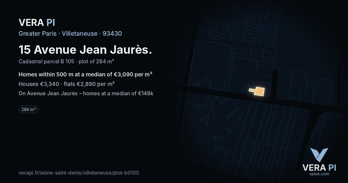 15 Avenue Jean Jaurès, Villetaneuse at night – the plot lit, the parcels around coloured by the prices near them