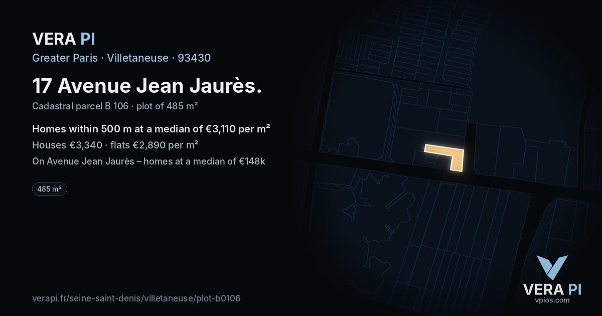 17 Avenue Jean Jaurès, Villetaneuse at night – the plot lit, the parcels around coloured by the prices near them