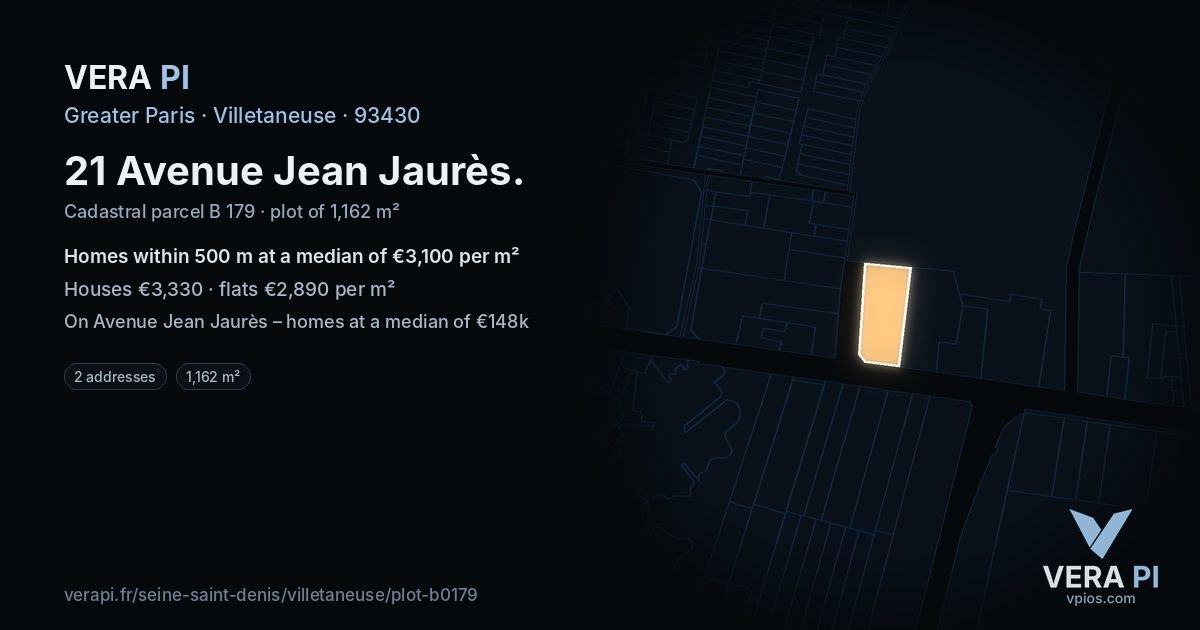 21 Avenue Jean Jaurès, Villetaneuse at night – the plot lit, the parcels around coloured by the prices near them