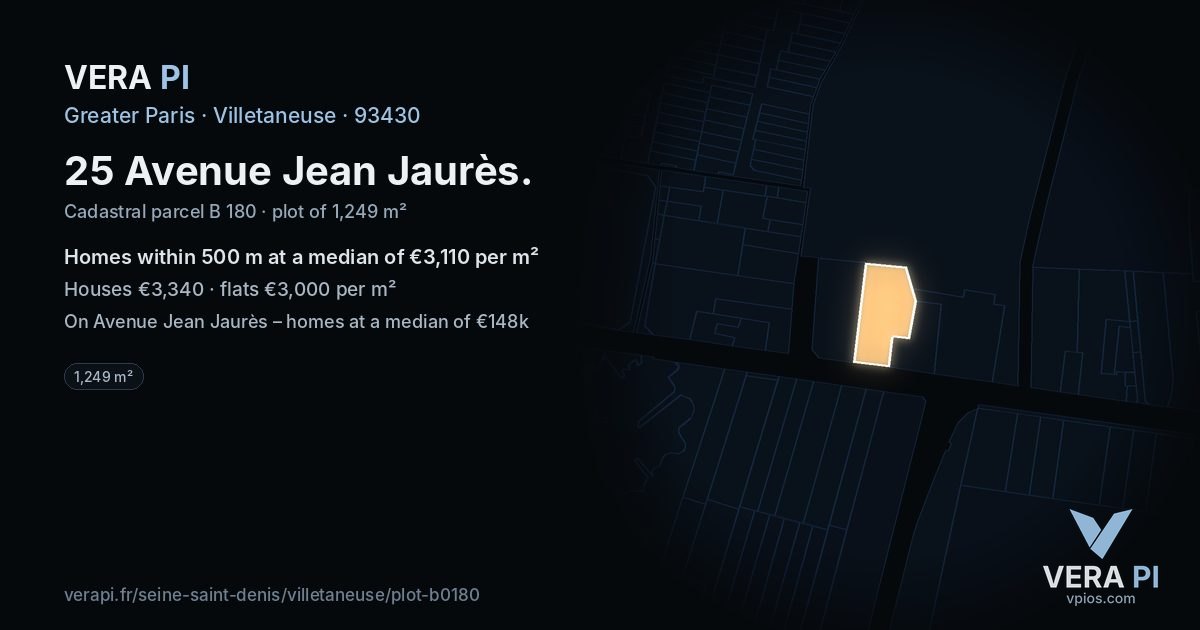 25 Avenue Jean Jaurès, Villetaneuse at night – the plot lit, the parcels around coloured by the prices near them