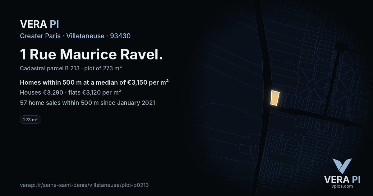 1 Rue Maurice Ravel, Villetaneuse at night – the plot lit, the parcels around coloured by the prices near them