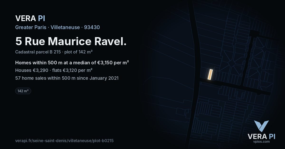 5 Rue Maurice Ravel, Villetaneuse at night – the plot lit, the parcels around coloured by the prices near them