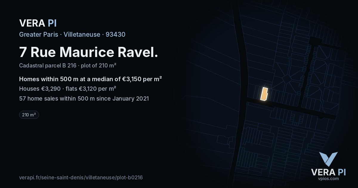 7 Rue Maurice Ravel, Villetaneuse at night – the plot lit, the parcels around coloured by the prices near them