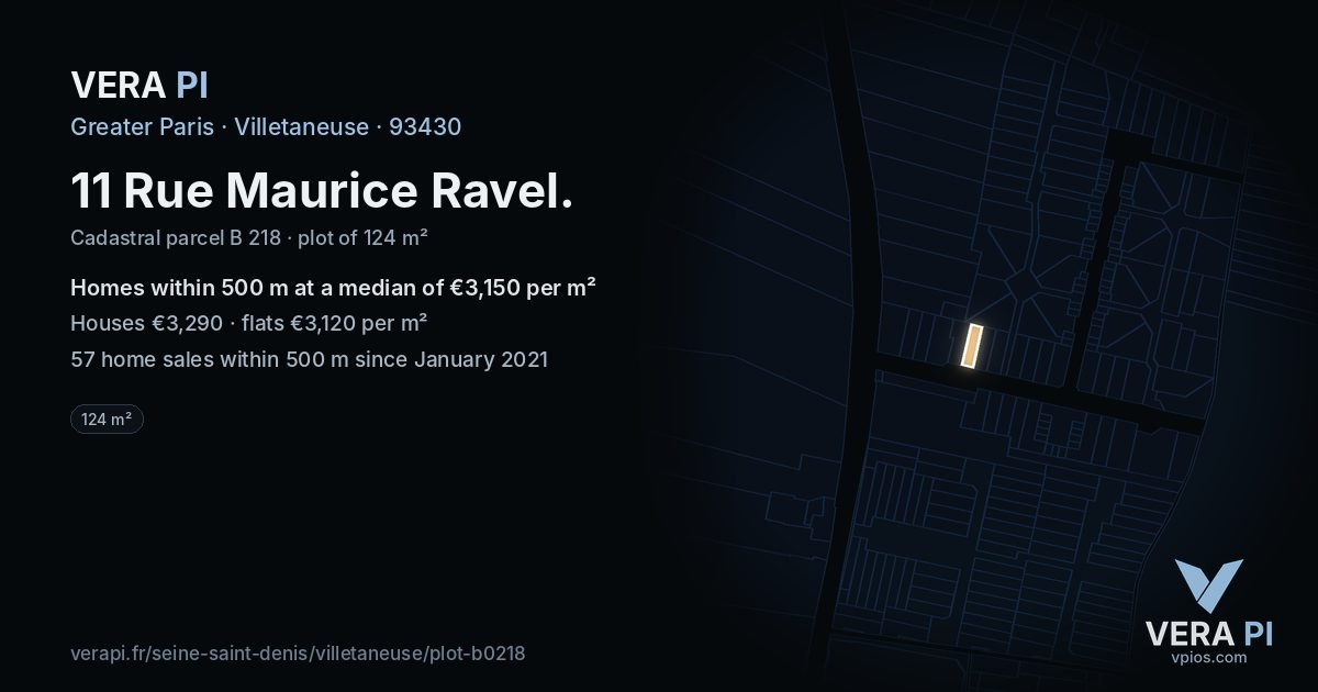 11 Rue Maurice Ravel, Villetaneuse at night – the plot lit, the parcels around coloured by the prices near them