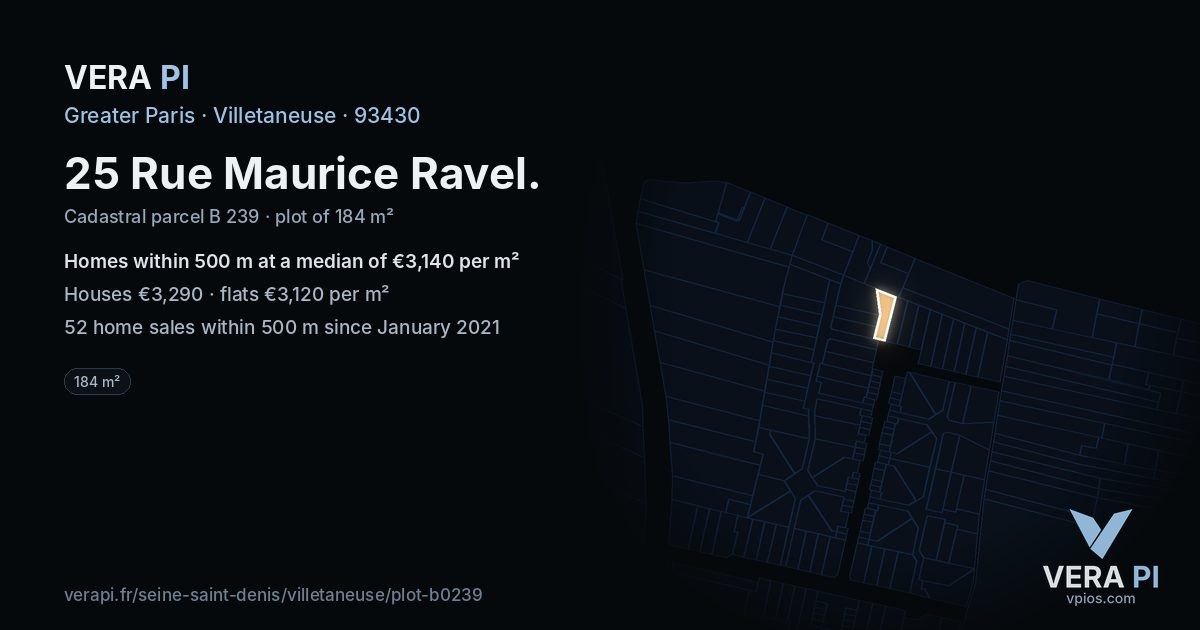25 Rue Maurice Ravel, Villetaneuse at night – the plot lit, the parcels around coloured by the prices near them