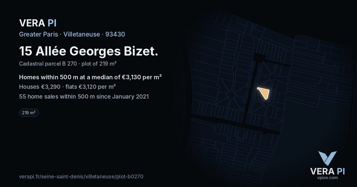 15 Allée Georges Bizet, Villetaneuse at night – the plot lit, the parcels around coloured by the prices near them