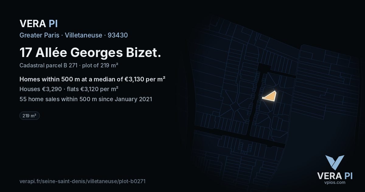 17 Allée Georges Bizet, Villetaneuse at night – the plot lit, the parcels around coloured by the prices near them