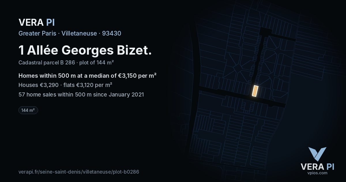 1 Allée Georges Bizet, Villetaneuse at night – the plot lit, the parcels around coloured by the prices near them