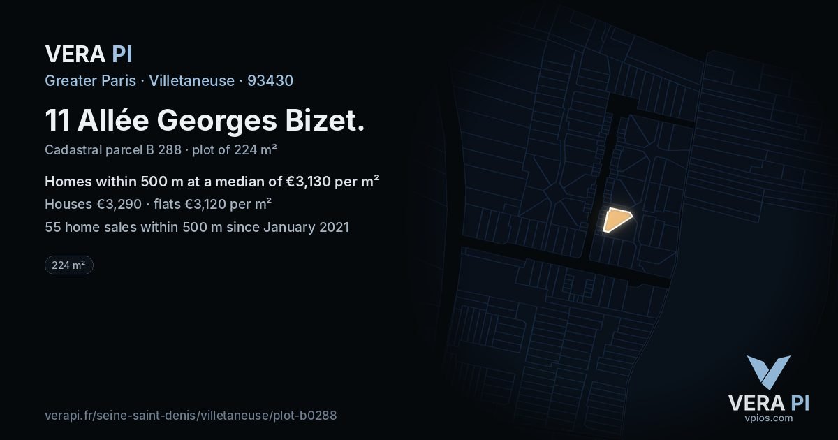 11 Allée Georges Bizet, Villetaneuse at night – the plot lit, the parcels around coloured by the prices near them